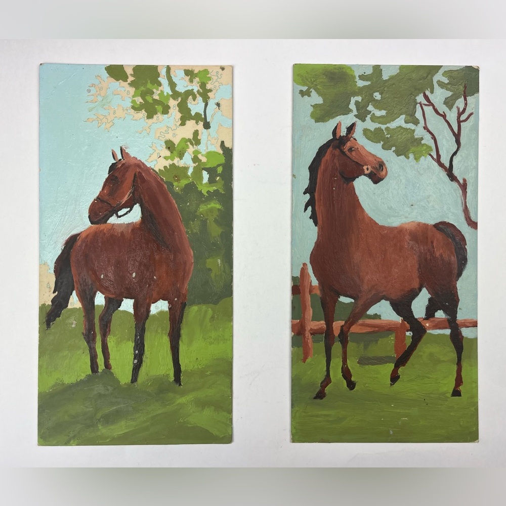 2 Vintage Craft Master Turf Champs Paint by Number Horse Equestrian Oil Painting